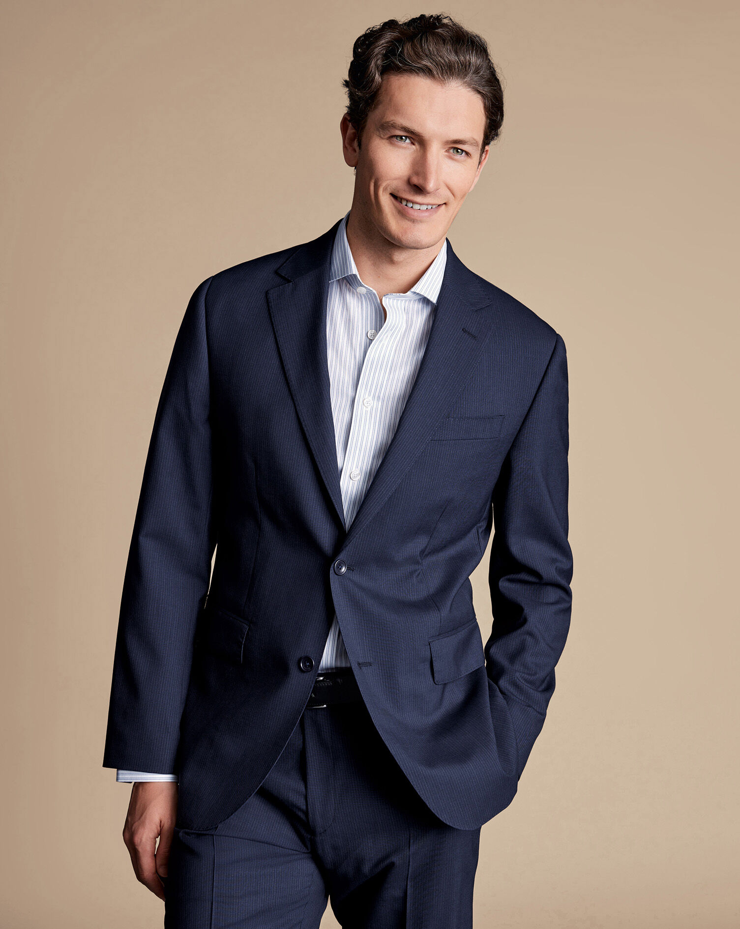 London Navy Blue Slim Fit Pinstripe Suit – BRABION